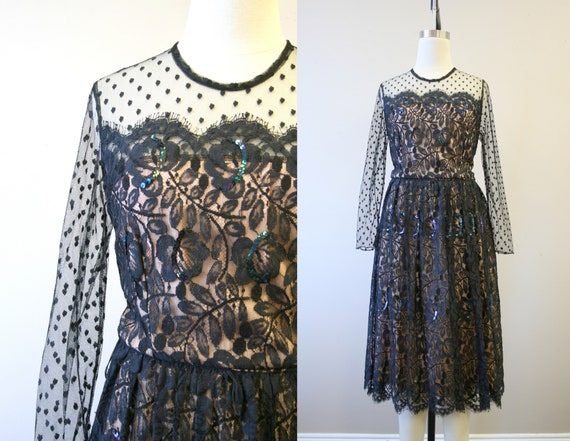 1980s-does-50s Black and Nude Lace Dress