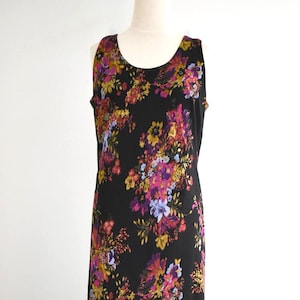 1990s Black Floral Bias Maxi Dress