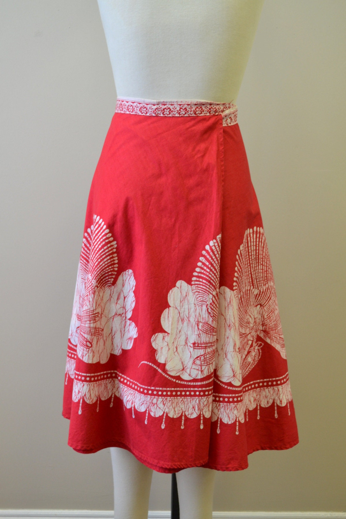 1970s Red Batik Wrap Skirt | Etsy