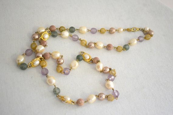 1990s Liz Claiborne Faux Pearl and Bead Necklace - image 4