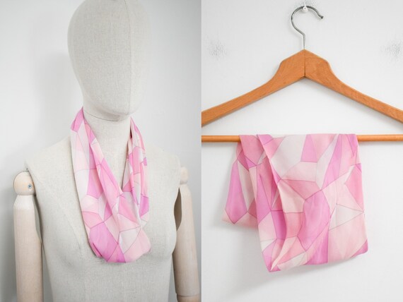 1960s Pink Geometric Chiffon Cowl Scarf - image 2