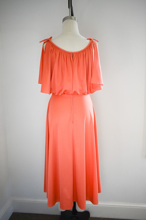 1970s Coral Draped Knit Midi Dress - image 6