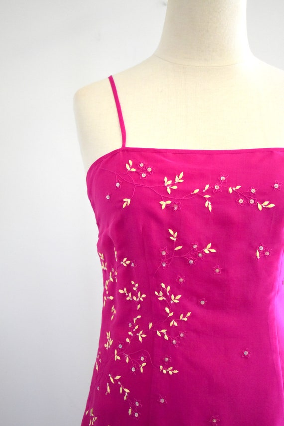 1990s Ann Taylor Pink Silk Embroidered and Beaded… - image 3