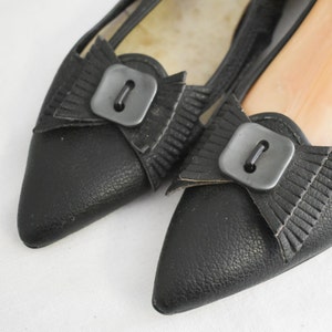 1950s Black Pointy Toe Flats with Bow, Size 6
