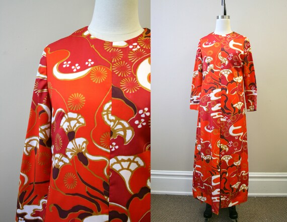 1970s Asian Print Maxi Dress