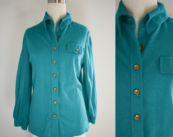 1970s Blue-Green Knit Blouse