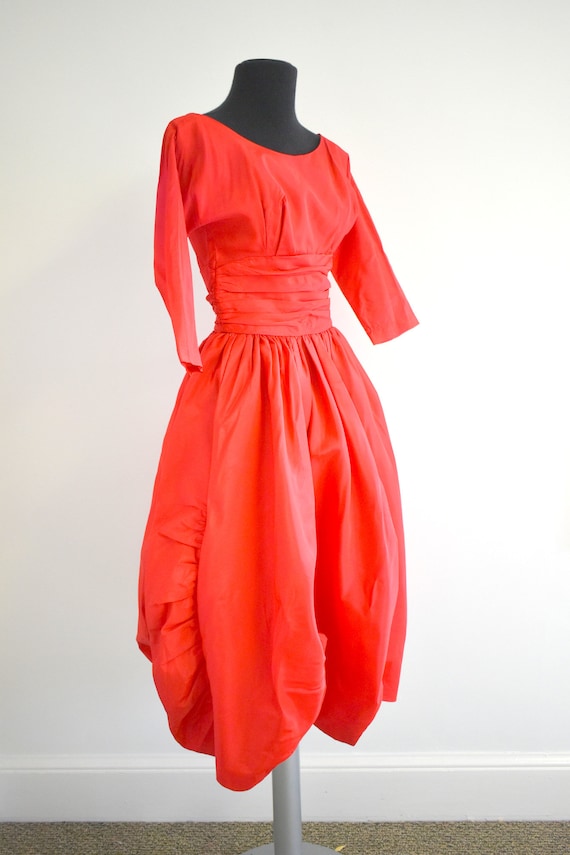 1950s Red Taffeta Dress - image 4