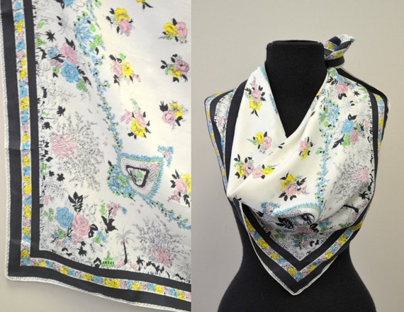 1940s Floral Silk Scarf
