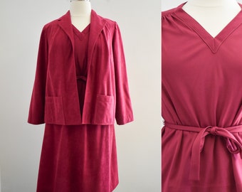 1970s Amy Adams Raspberry Ultrasuede and Knit Three Piece Set