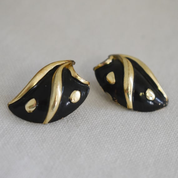 Vintage Coro Black and Gold Clip Earrings - image 1