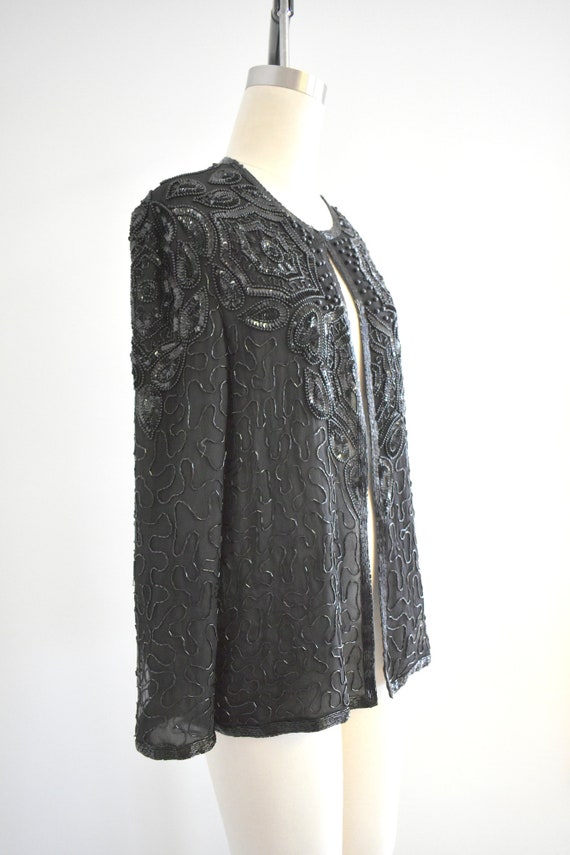 1990s Black Beaded Jacket - image 4