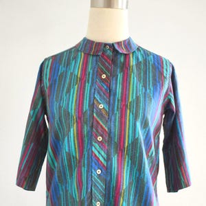 1950s/60s Diamond Striped Printed Cotton Blouse