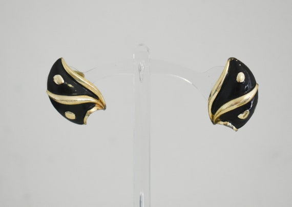 Vintage Coro Black and Gold Clip Earrings - image 2