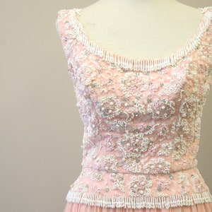 1960s Pat Sandler Pink Beaded Lace and Chiffon Dress image 2