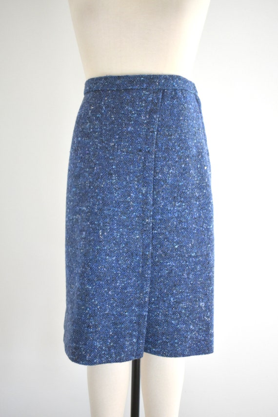 1960s Blue Flecked Tweed Wool Pencil Skirt - image 2