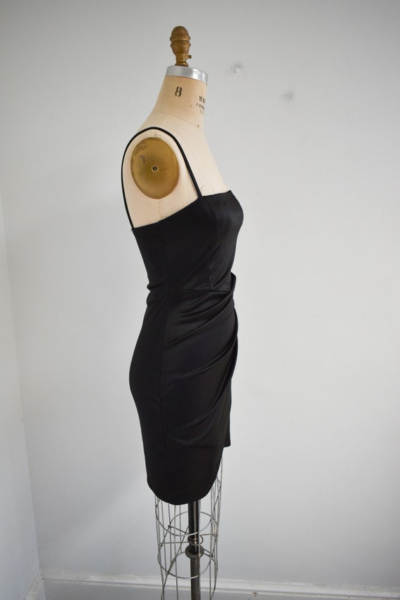 1990s/Y2K Black Stretch Satin Mini Dress - image 5