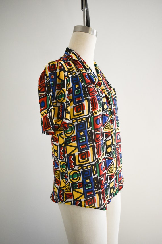 1980s Abstract Print Blouse - image 4