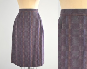 1980s Eva Purple Wool Blend Midi Skirt