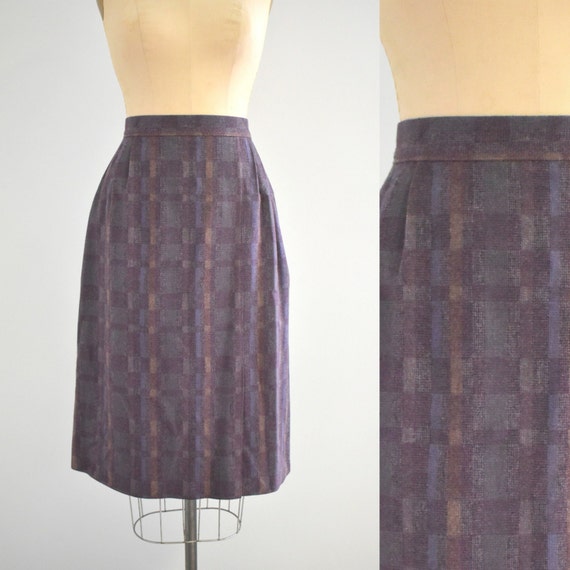 1980s Eva Purple Wool Blend Midi Skirt - image 1