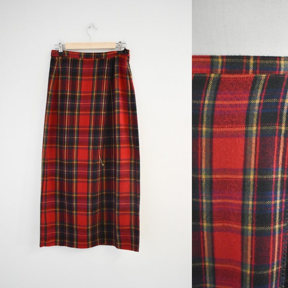 1990s Red Plaid Maxi Skirt