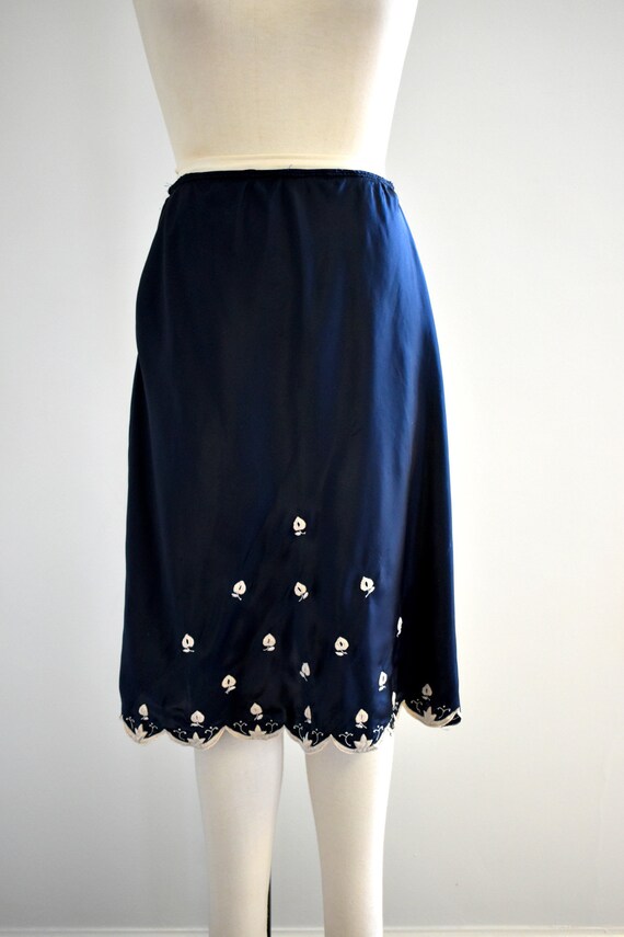 1950s Navy Half Slip with Floral Appliques Gem