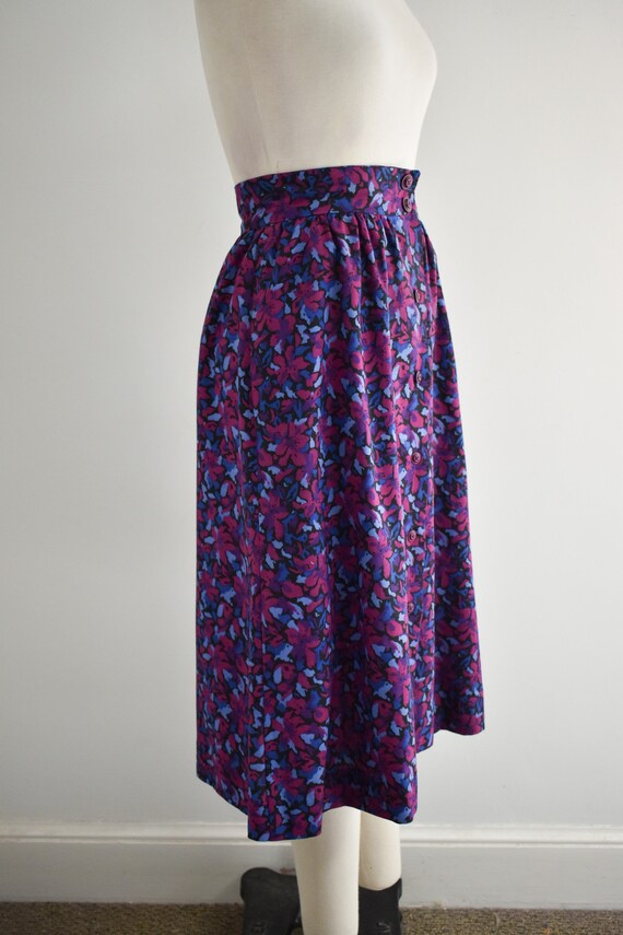 1980s Purple Printed Cotton Midi Skirt - image 5