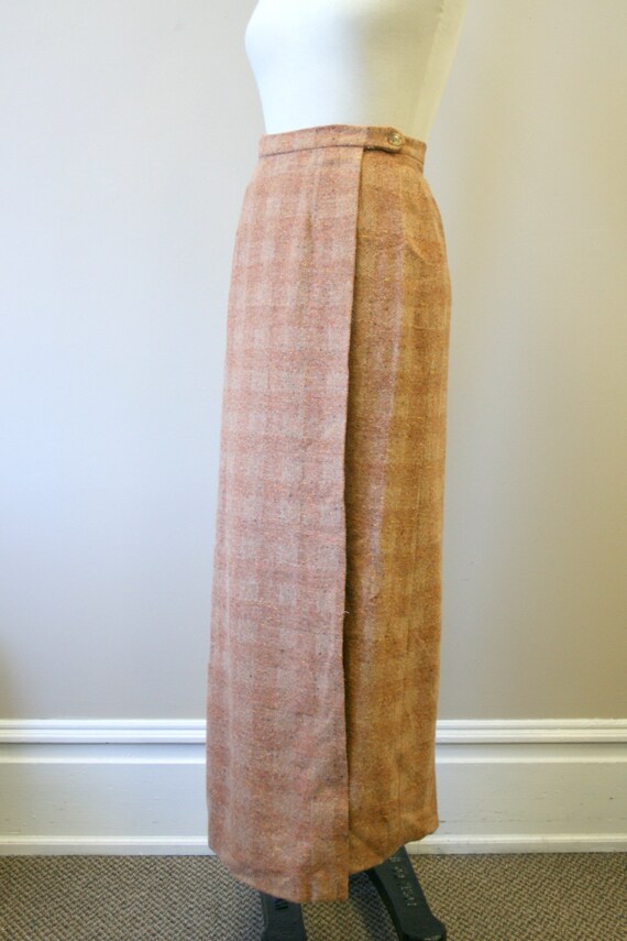 1980s Brown Tweed Wool Wrap Maxi Skirt - image 5