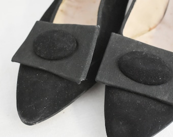1950s/60s Twenty-Ones Black Suede Buckle Heels, Size 7 1/2 AAAA