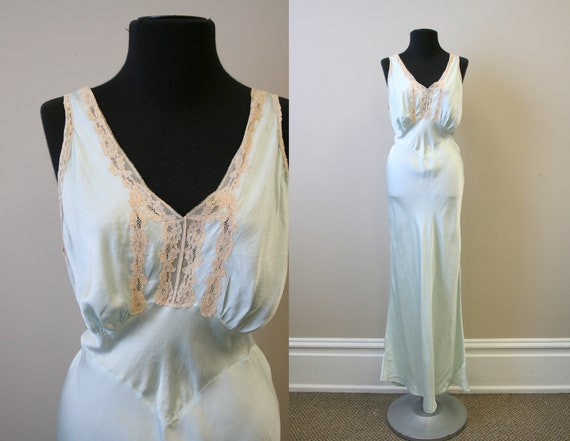 1930s/40s Mint Green Silk Bias Cut Night Gown