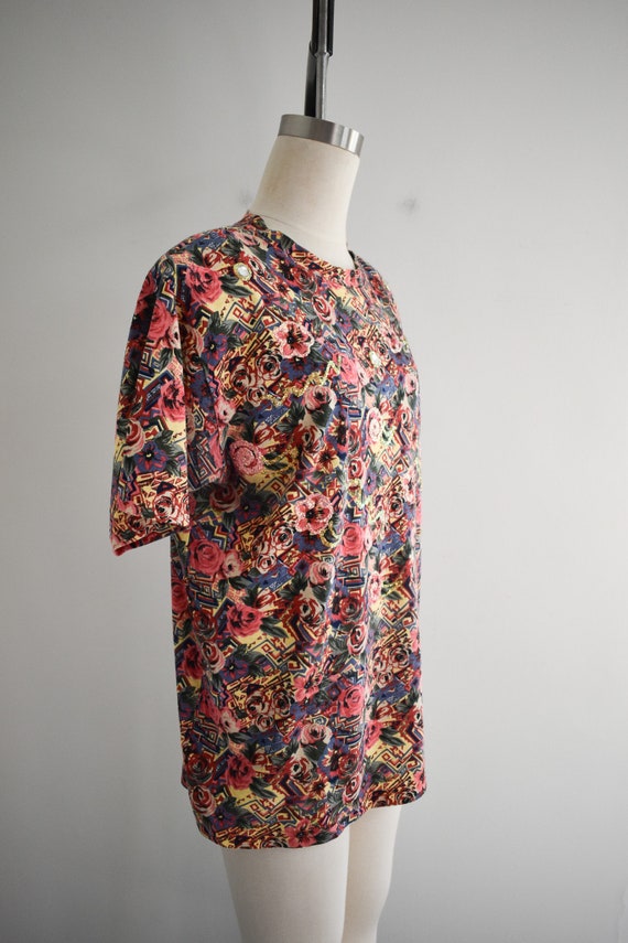 1990s Floral Embellished Oversized T-Shirt - image 4