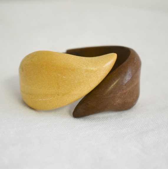 1960s Wooden Two Tone Clamper Cuff Bracelet - image 1