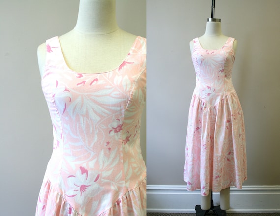 1980s Joni Blair Pink Floral Dress