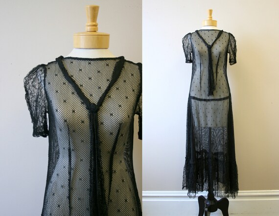 1920s/30s Black Mesh Dress