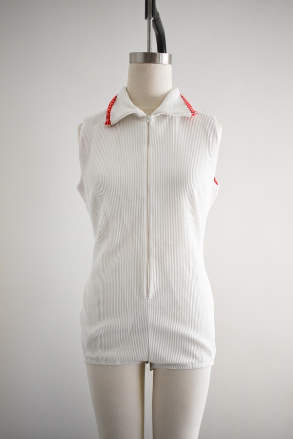 1970s White Bodysuit and Red Maxi Skirt Set Gem