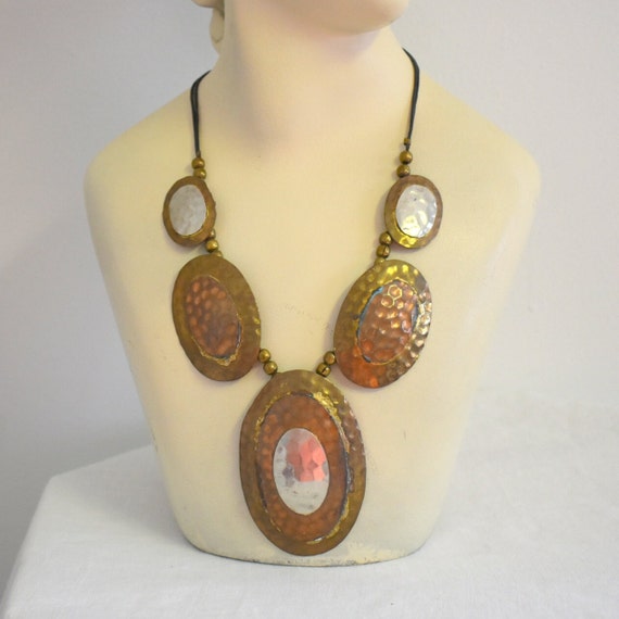 1970s Hammered Metal Ovals Necklace