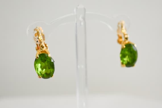 Vintage Green Rhinestone Dangle Clip Earrings - image 4