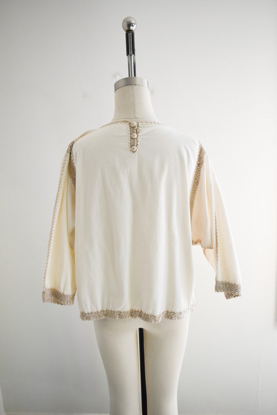 1980s Beige Blouse with Embroidery and Crochet Tr… - image 6