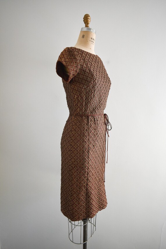 1950s Brown Woven Ribbon Wiggle Dress - image 4