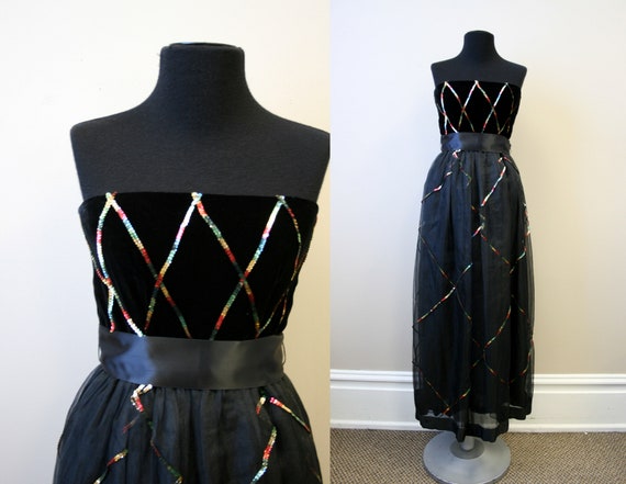 1970s Richilene Black Velvet and Rainbow Sequin St