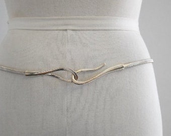 1970s/80s Silver Metal Coil Stretchy Belt with Hook Clasp