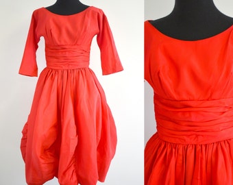 1950s Red Taffeta Dress