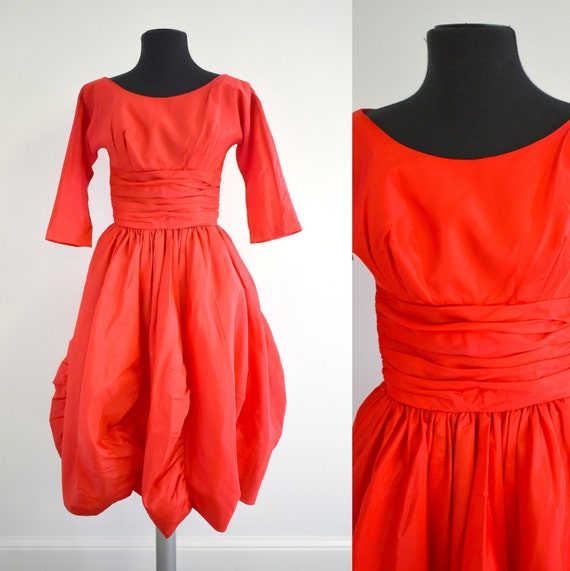 1950s Red Taffeta Dress - image 1