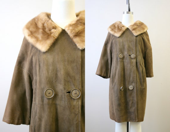 1960s Brown Suede Coat with Fur Collar