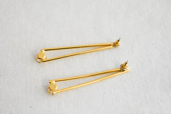 1970s/80s Gold and Clear Rhinestone Long Pierced … - image 5