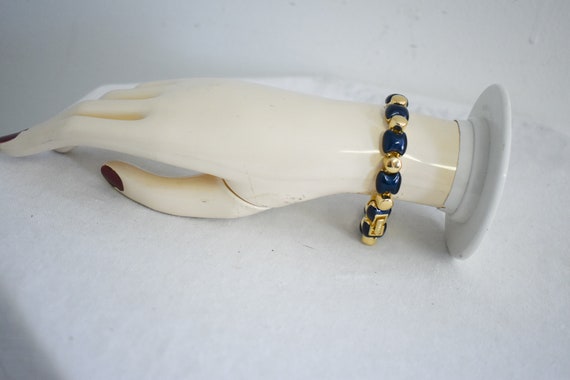 Vintage D'Orlan Blue Enamel and Gold Link Bracelet - image 3