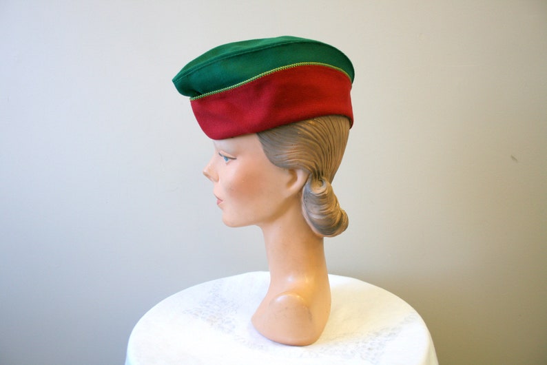 1940s/50s Red and Green Uniform Garrison Cap image 3