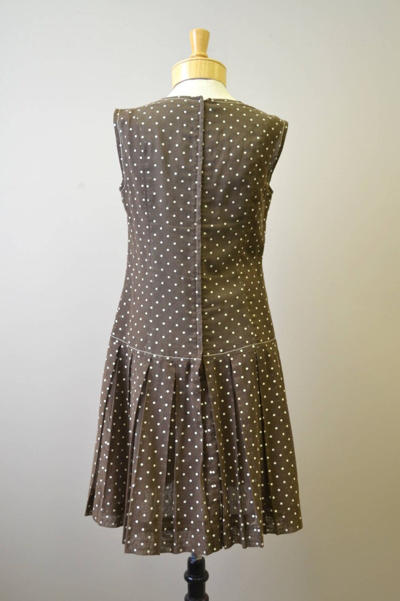 1960s California Girl Brown Polka Dot Drop Waist Dress image 4