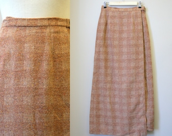 1980s Brown Tweed Wool Wrap Maxi Skirt