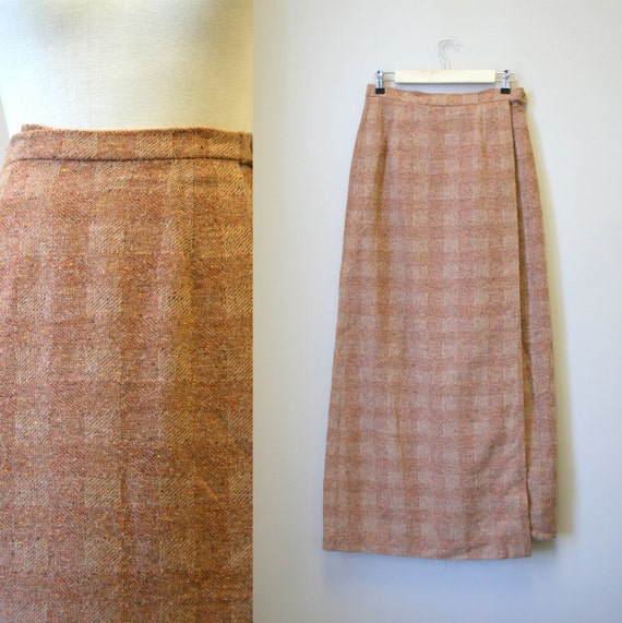 1980s Brown Tweed Wool Wrap Maxi Skirt - image 1