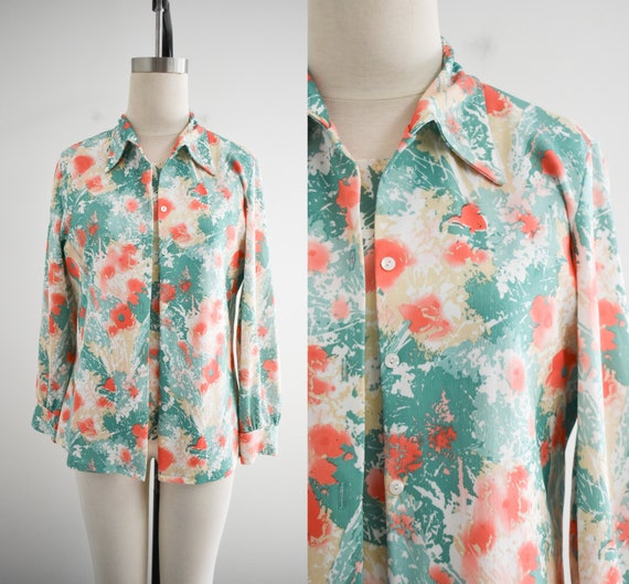 1970s Floral Blouse and Tank Set - image 1